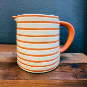 Hearth & Hand Striped Pitcher-orange/cream Stoneware Magnolia Target 5.5” Unused